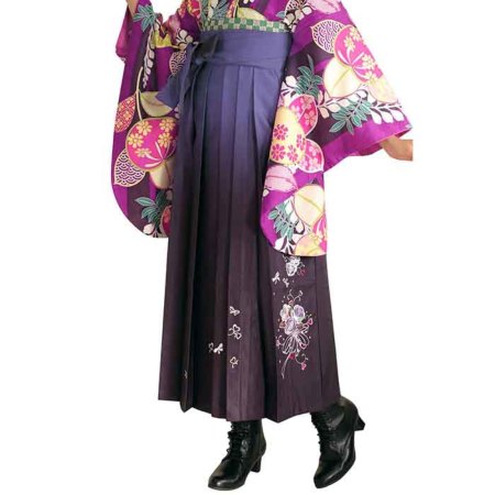 袴 単品 ぼかし袴 花刺繍 袴下87,91,95cm 紫×緑色 NO26596アッシュエル