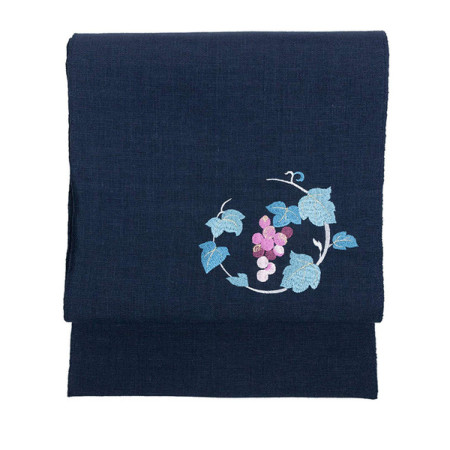 日本製 名古屋帯 麻 刺繍入り) お仕立て上がり洗える名古屋帯 小紋 紬