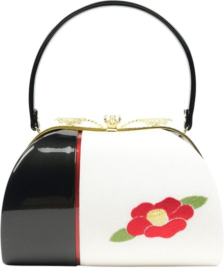 日本製 椿柄刺繍バッグ）バッグ 黒/白/赤 椿柄 礼装用 フォーマル