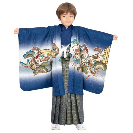 七五三　5歳　羽織り袴　絹　着物　袴セットキッズ/ベビー/マタニティ